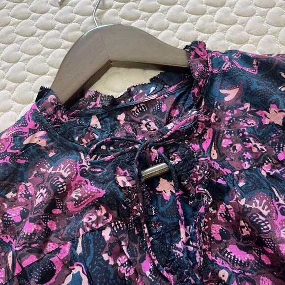 NWOT Ulla Johnson Silk Blend Ruffle Sleeve Floral Blouse Top Sz 2 Long sleeve - Picture 3 of 9